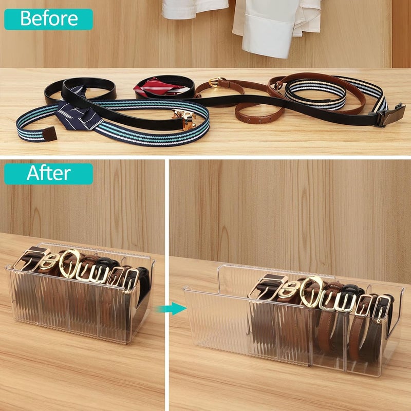 AUOIKK Clear Belt Organizer Extendable, 2 Pack Acrylic Belt Storage Holder with Adjustable Dividers, Belts Storage Container for Drawer and Closet Organization - Image 5